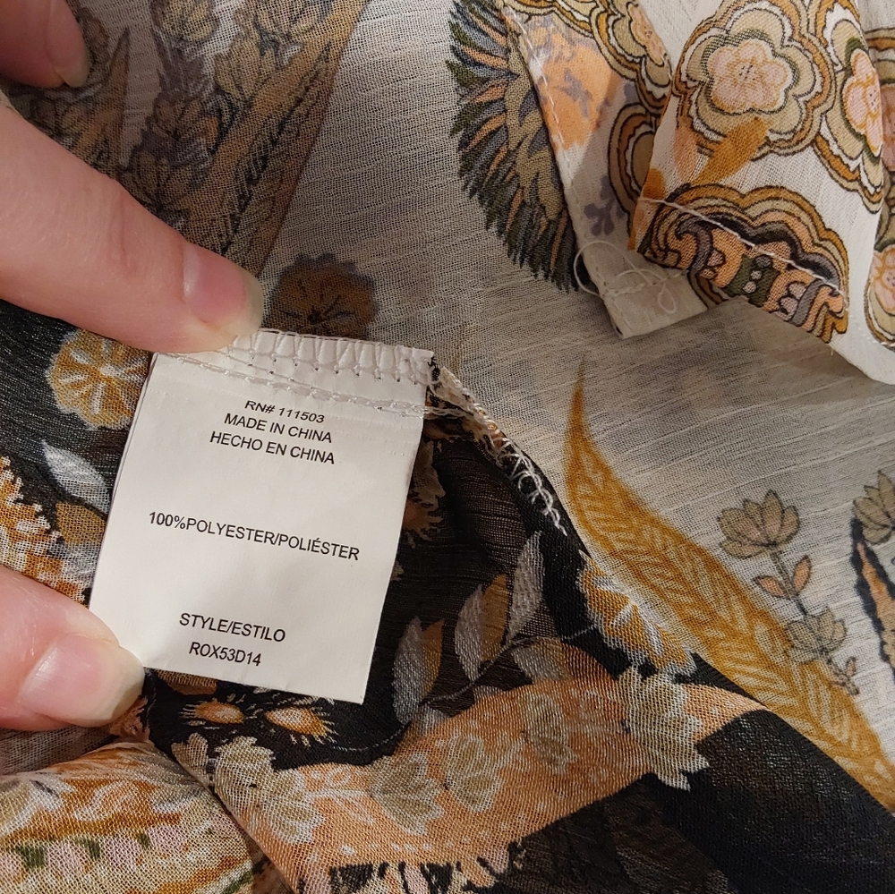 Fig and Flower Floral Sheer Button-Up Blouse S - Picture 7 of 9